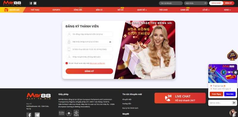 Đăng ký nhà cái MAY88 chi tiết nhất