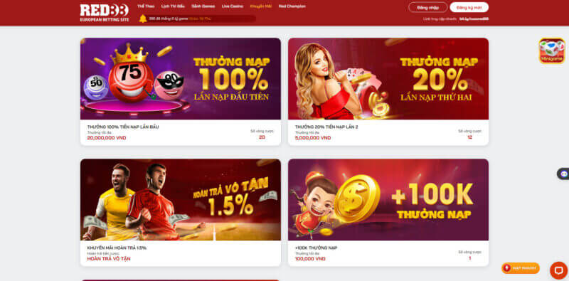 Các chương trình khuyến mãi và trả thưởng của RED88