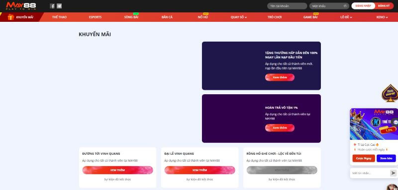 Khuyến mãi tại May88